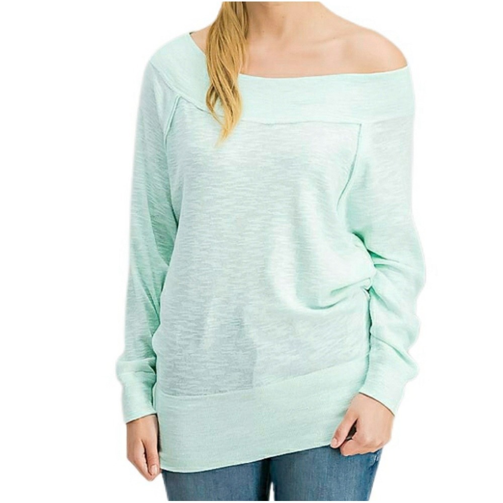WE THE FREE People Mint Palisades‎ Off-the-Shoulder Sweater Top Sz XS NWT